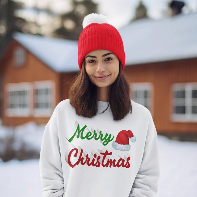 Merry Christmas Santa Hat red green script Sweatshirt (Creator Uploaded)