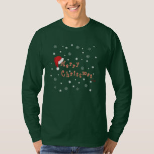 Merry Christmas Santa Hat with Snowflakes T-Shirt