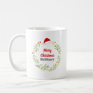 Merry Christmas Santa Hat Wreath Personalised Coffee Mug