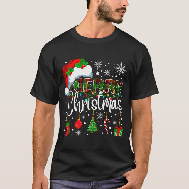 Merry Christmas Santa Hat Xmas Lights Family Men W T-Shirt (Front)