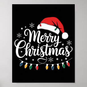 Merry Christmas Santa Hat Xmas Lights Red Family M Poster