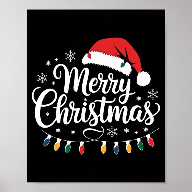 Merry Christmas Santa Hat Xmas Lights Red Family M Poster (Front)