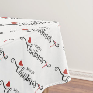 Merry Christmas Santa Hats and Candy Canes  Tablecloth