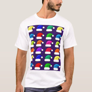Merry Christmas Santa Hats Red Blue Purple Green T-Shirt