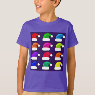 Merry Christmas Santa Hats Red Blue Purple Green T-Shirt