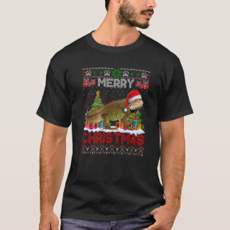 Merry Christmas Santa Iguana Xmas Tree Lights Ugly T-Shirt