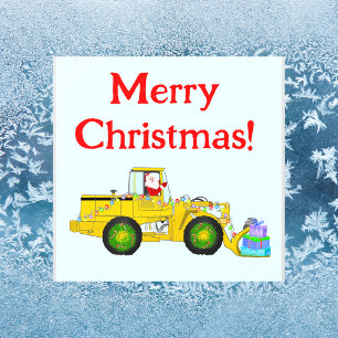 Merry Christmas Santa In Bulldozer Delivering Gift