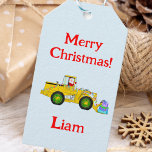 Merry Christmas Santa In Bulldozer Delivering Gift Gift Tags<br><div class="desc">Attention,  young builders! Santa's at the bulldozer's helm,  delivering gifts on this festive gift tag.</div>