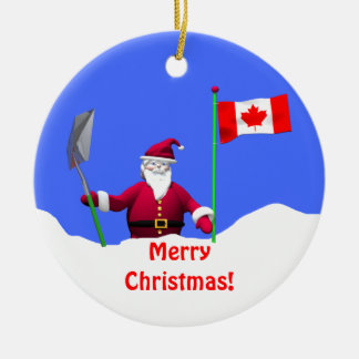 Merry Christmas Santa in Canada Ceramic Tree Decoration