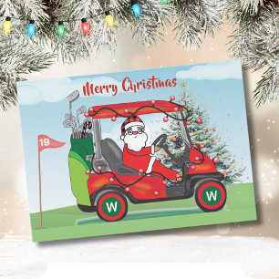 MERRY CHRISTMAS SANTA IN CART PLAYS GOLF HOLIDAY CARD