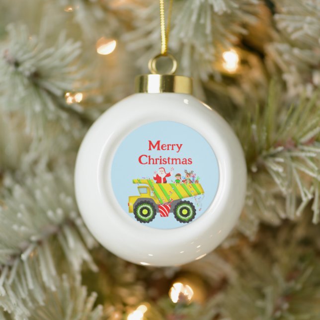 Merry Christmas Santa In Dump With Elf, Rudolph Ceramic Ball Christmas Ornament (Tree)