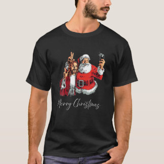 Merry Christmas Santa Jesus Selfie Funny Xmas Paja T-Shirt