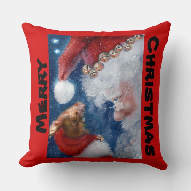 Merry Christmas Santa Loves Animals Cushion (Front)