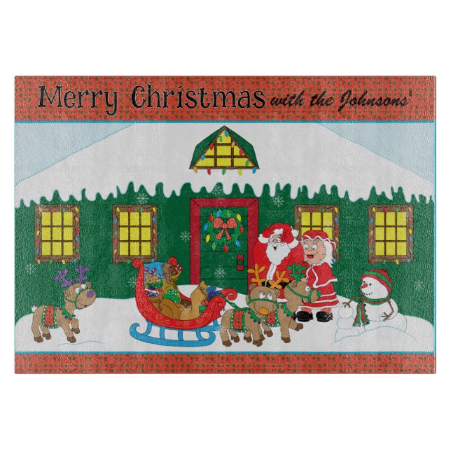 Merry Christmas Santa Ms. Claus Reindeer Cutting Board (Front)