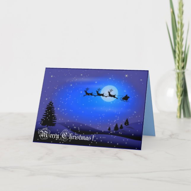 Merry Christmas Santa night sky postcard (Front)