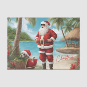 Merry Christmas Santa on Tropical Island Tissue Paper