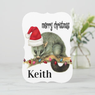 Merry Christmas Santa Opossum Flat Greeting Card