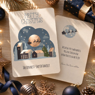 Merry Christmas Santa Over Village Rose Gold