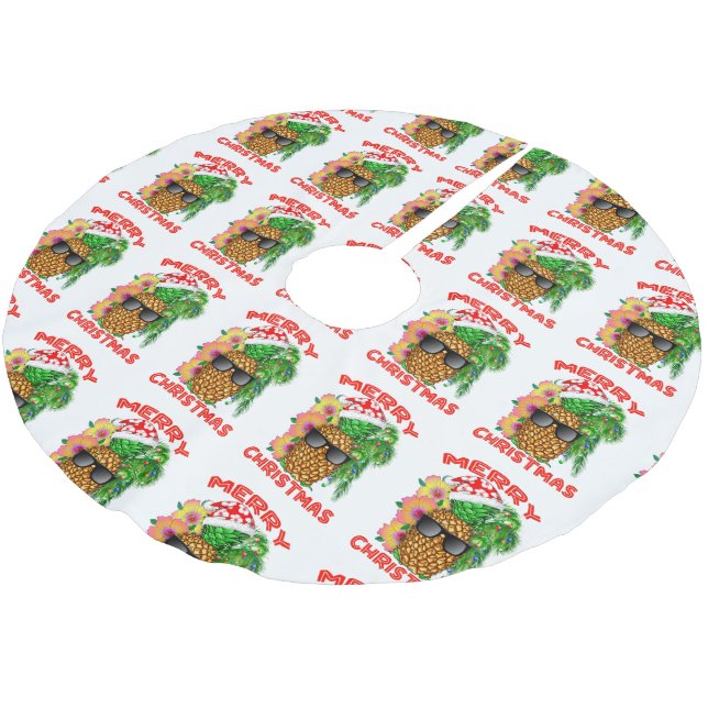 Merry Christmas Santa Pineapple Brushed Polyester Tree Skirt (Angled)