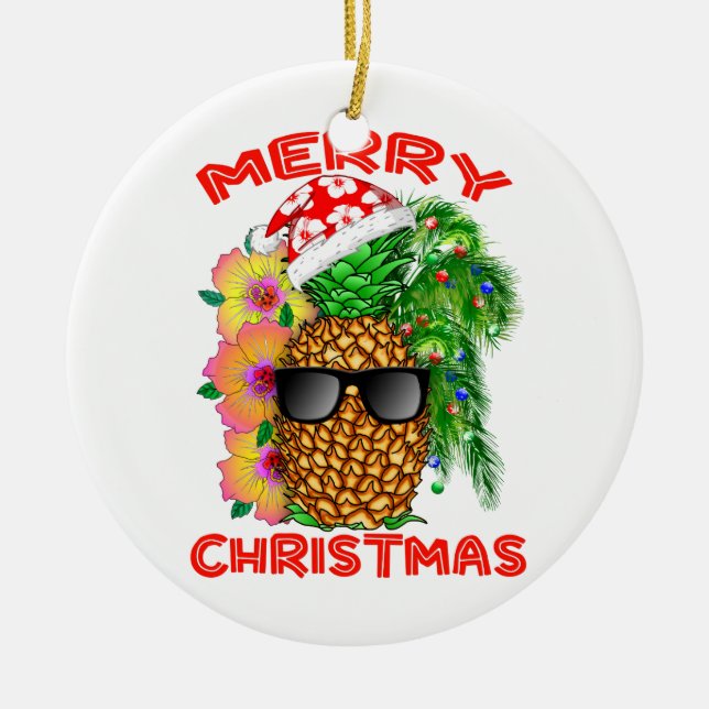 Merry Christmas Santa Pineapple Ceramic Tree Decoration (Front)
