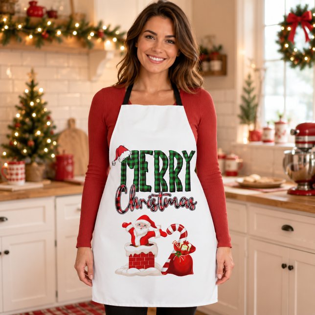 Merry Christmas Santa Plaid Holiday Apron (Creator Uploaded)