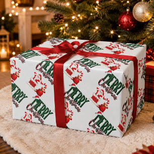 Merry Christmas Santa Plaid Matte Wrapping Paper