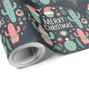 Merry Christmas Santa potted cactus  Wrapping Paper