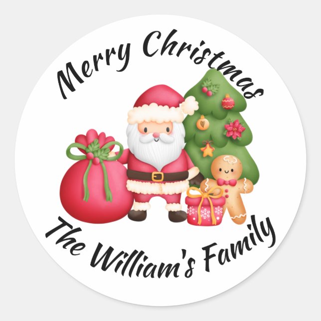 Merry Christmas Santa Printed  Classic Round Sticker (Front)