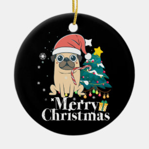 Merry Christmas Santa Pug Dog Christmas Tree Ceramic Tree Decoration