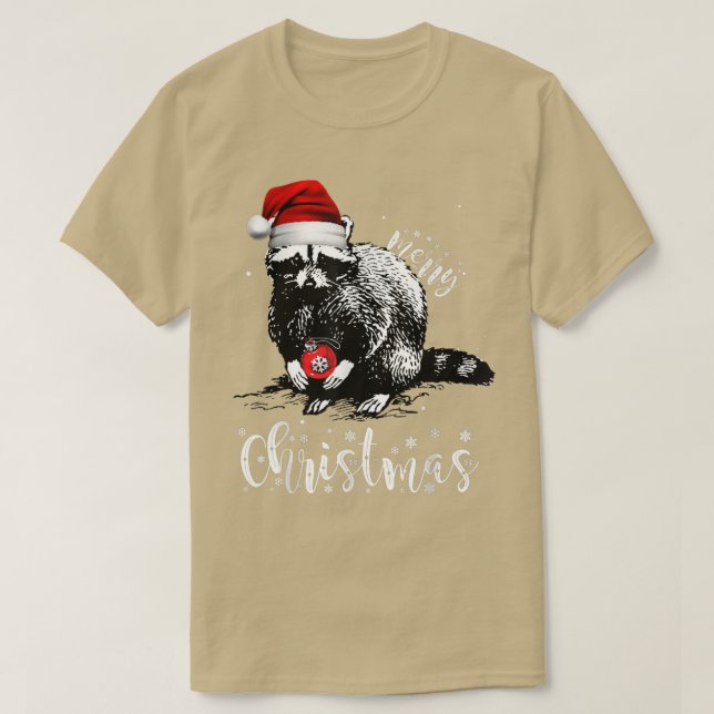 Merry Christmas Santa Racoon Xmas Lights  T-Shirt (Design Front)