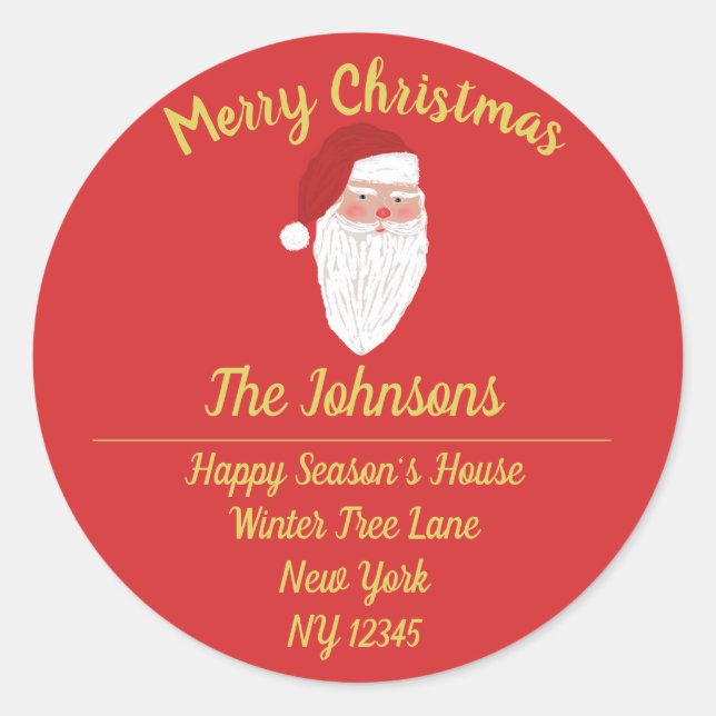 Merry Christmas Santa Red Return Address Stickers (Front)