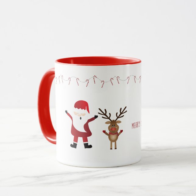 Merry Christmas Santa Reindeer Candy Canes Red Mug (Front Left)