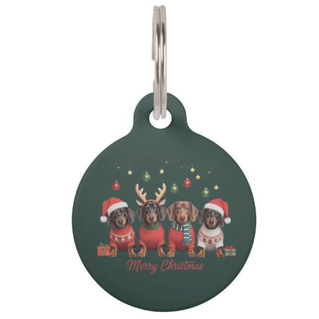 Merry Christmas Santa Reindeer Dachshund Weiner  Pet Tag (Front)