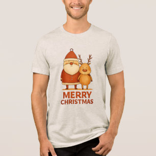 Merry Christmas – Santa & Reindeer Duo Tri-Blend Shirt