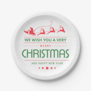 Merry Christmas Santa Reindeer Holidays Paper Plate