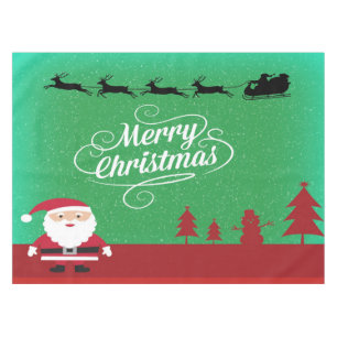 Merry Christmas Santa Reindeer Red Landscape Tablecloth