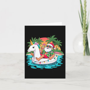 Merry Christmas Santa Relaxing On Float Unicorn Ha Card