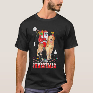 Merry Christmas Santa Riding Golden Retriever Dog  T-Shirt