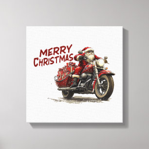 Merry Christmas Santa Riding on a vintage motorcyc Canvas Print