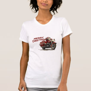 Merry Christmas Santa Riding on a vintage motorcyc T-Shirt