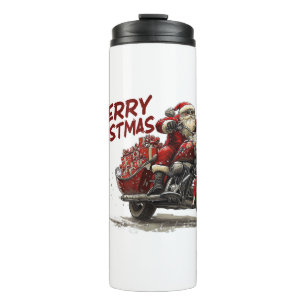 Merry Christmas Santa Riding on a vintage motorcyc Thermal Tumbler