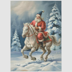 Merry Christmas Santa Riding White Horse Snowing Tissue Paper