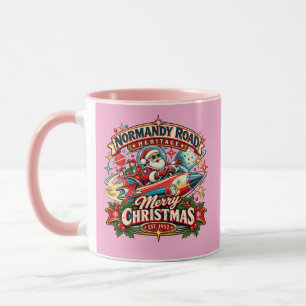 Merry Christmas Santa Rocket Mug – Pink Retro Chri
