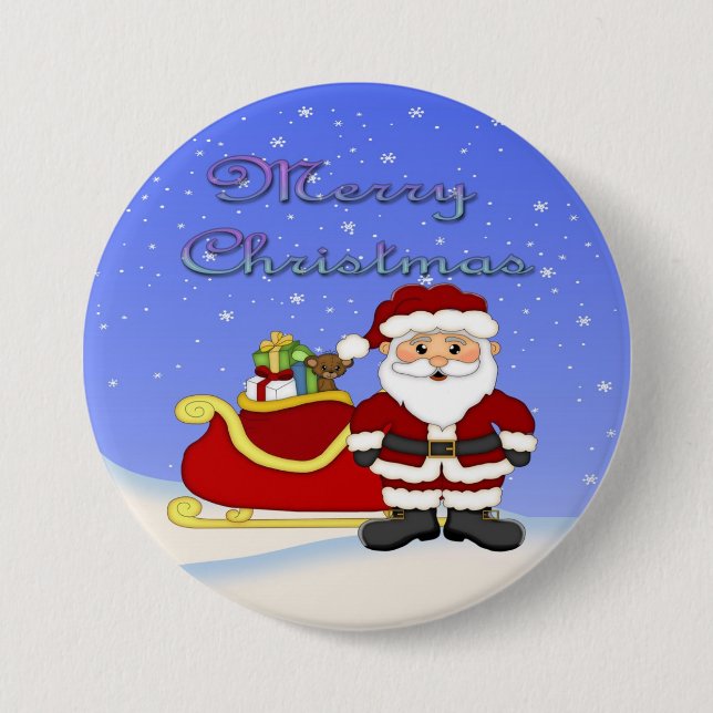 Merry Christmas Santa Round Button (Front)