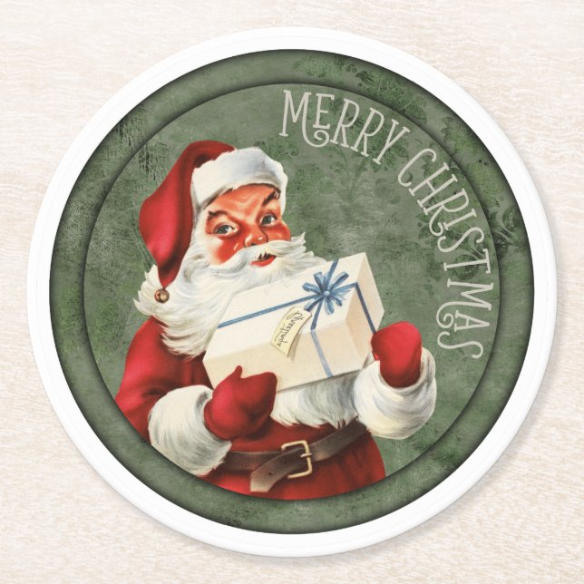 Merry Christmas Santa Round Paper Coaster (Front)