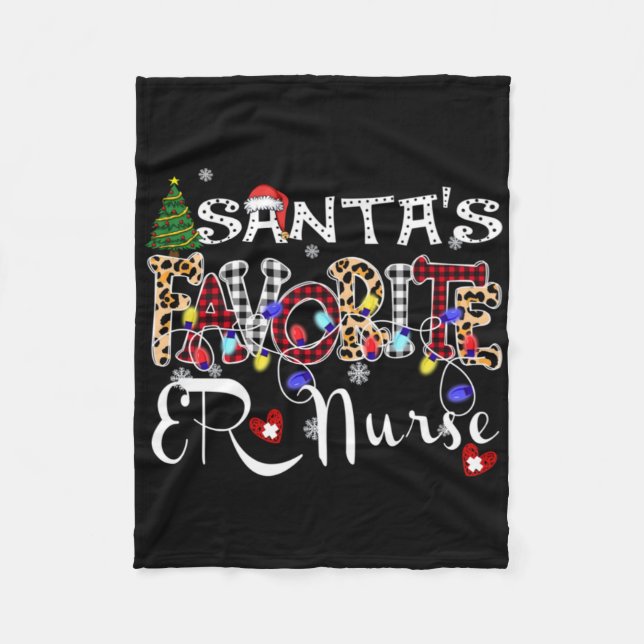 Merry Christmas Santa S Favorite Er Nurse Xmas Lig Fleece Blanket (Front)