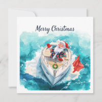 Merry Christmas Santa Sailing on a Yacht