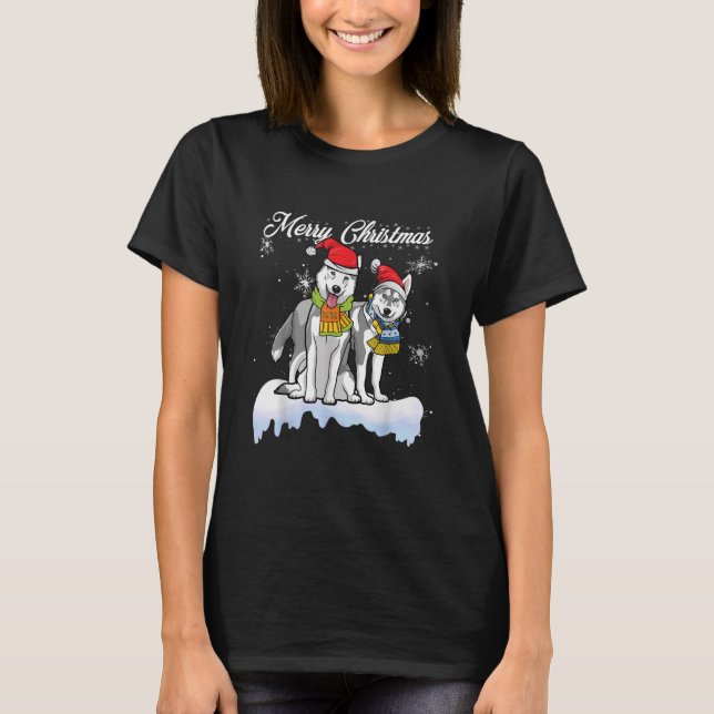 Merry Christmas Santa Siberian Husky Dog Christmas T-Shirt (Front)
