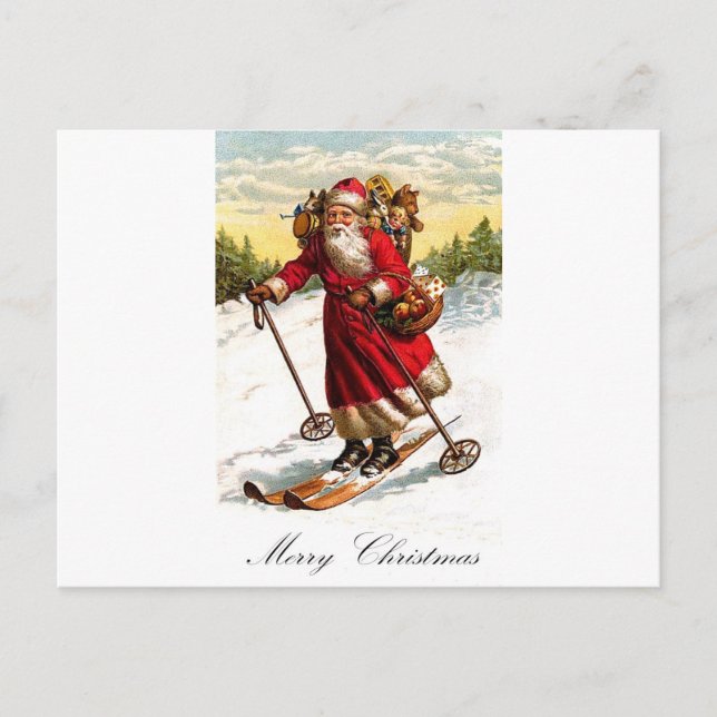 Merry Christmas Santa Skiing Holiday Postcard (Front)