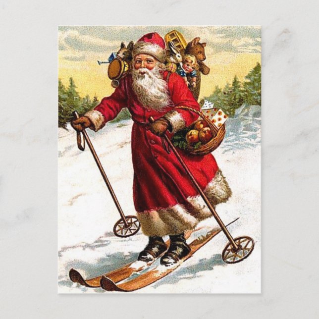Merry Christmas Santa Skiing Holiday Postcard (Front)